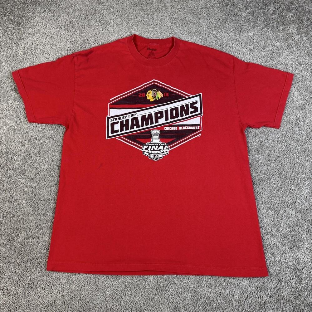 Chicago Blackhawks Shirt Mens XL Red NHL Hockey Stanley Cup Champions Reebok